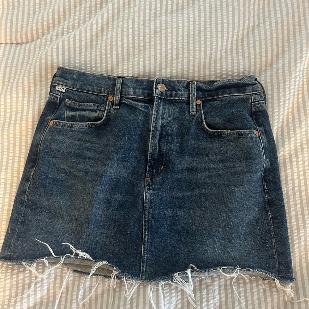 Citizens Of Humanity Dark Blue Frayed Mini Skirt